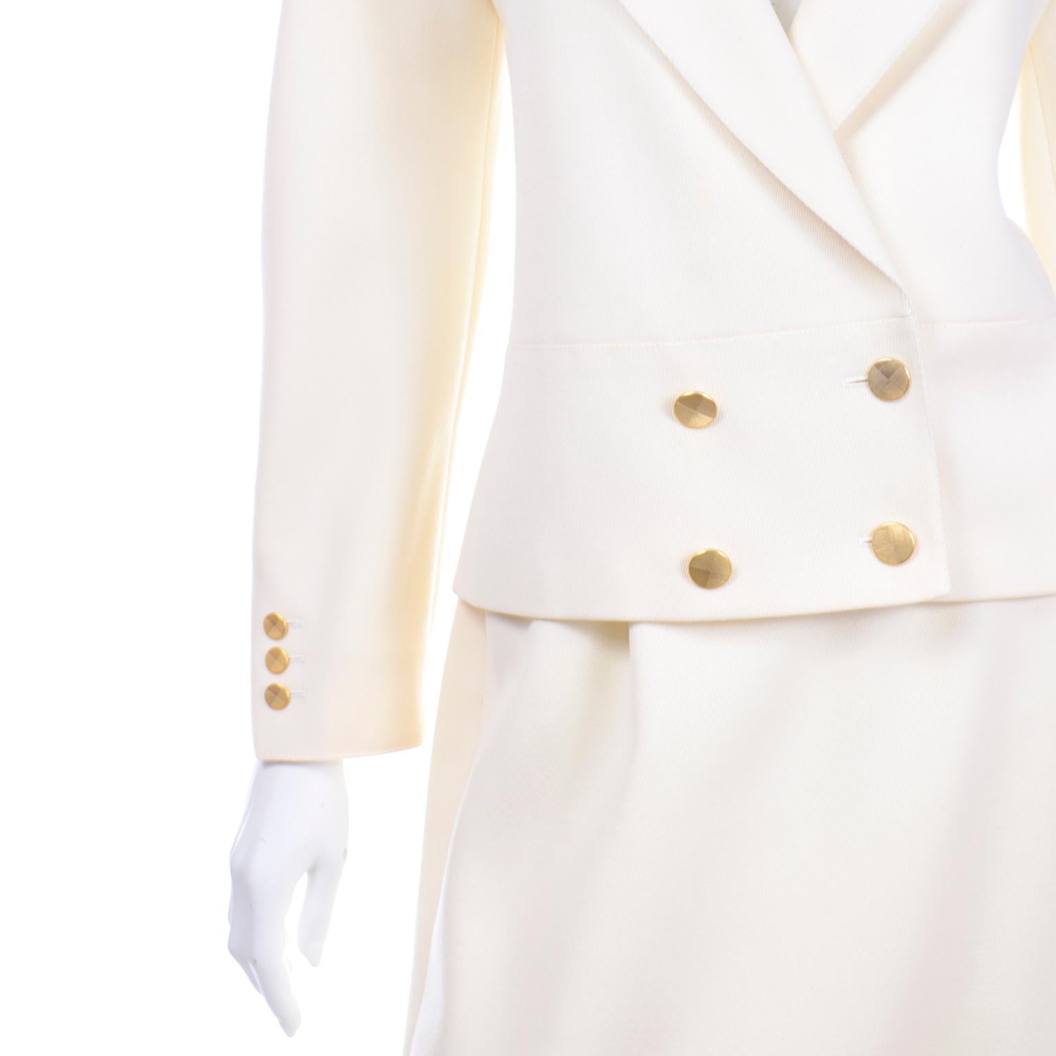 Women's Vintage Louis Feraud Cream Jacket and Skirt Suit 1980s For Sale