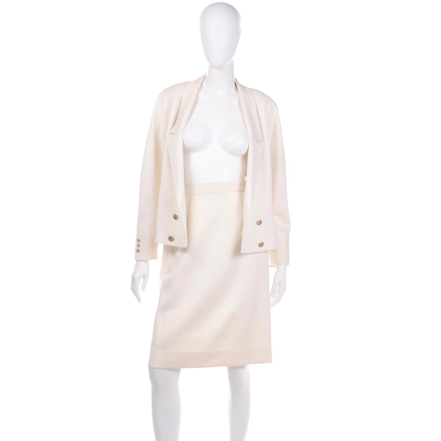 Vintage Louis Feraud Cream Jacket and Skirt Suit 1980s For Sale 1