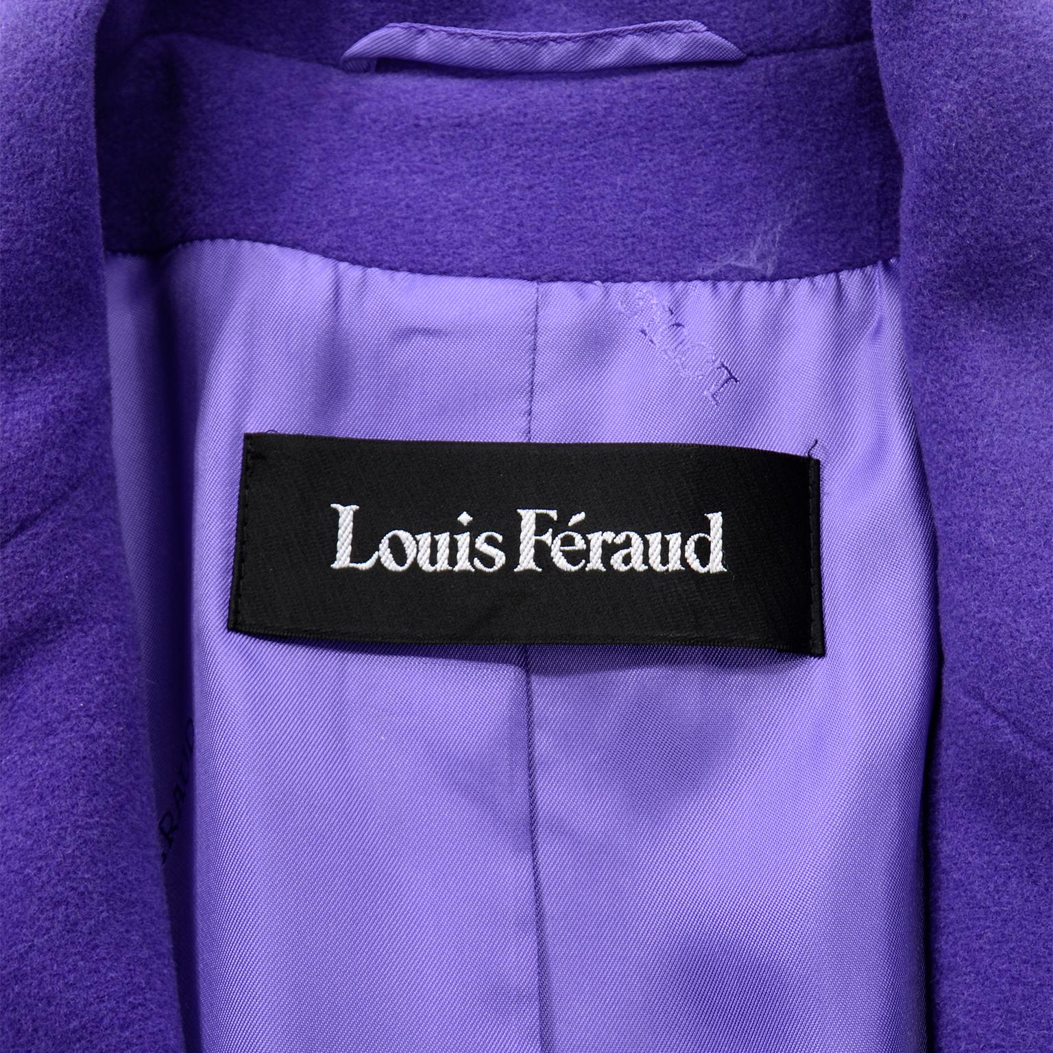 Vintage Louis Feraud Deep Purple Angora and Wool Trench Style Coat With Belt 3