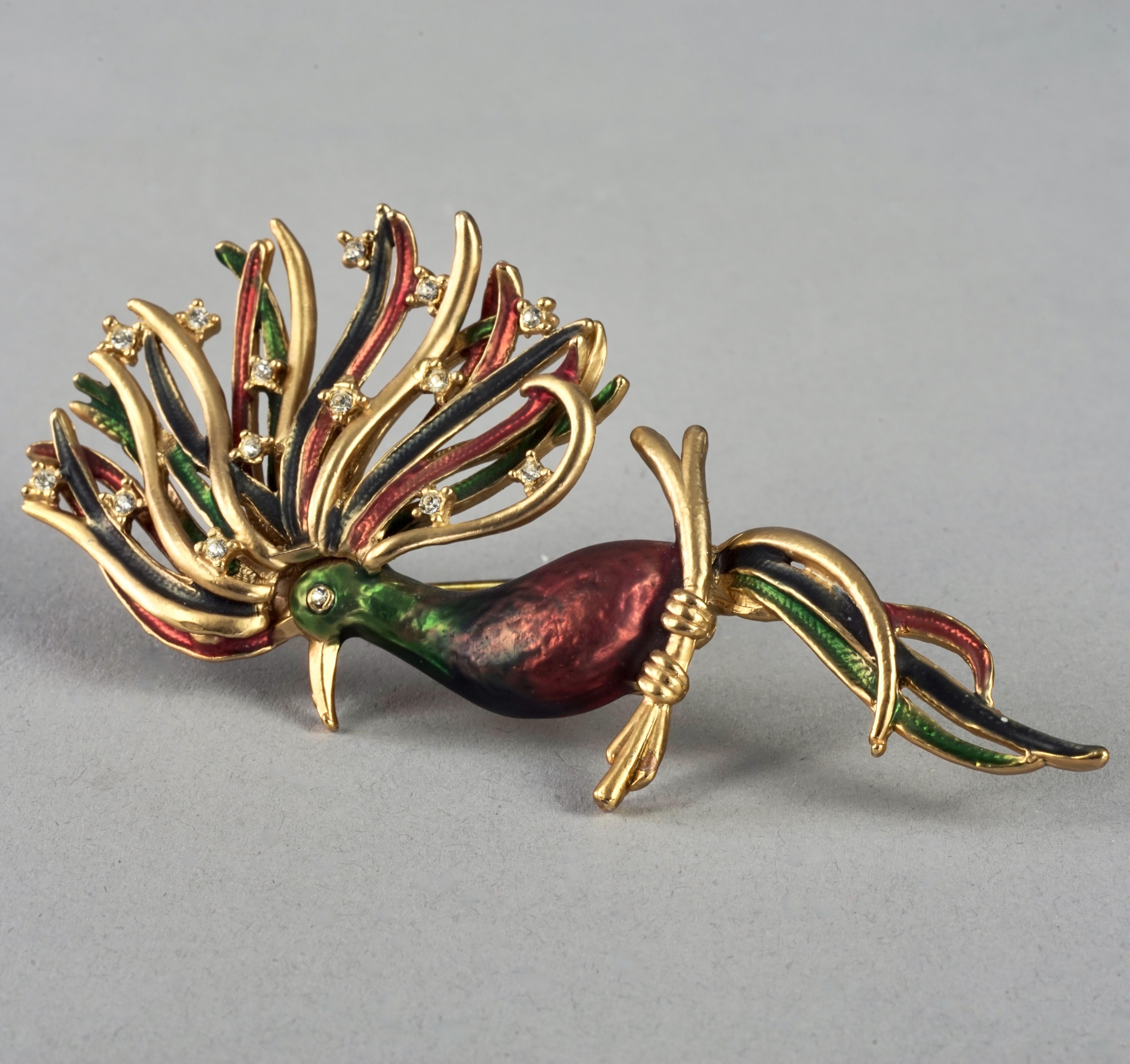 Vintage LOUIS FERAUD Jewelled Bird Enamel Brooch In Excellent Condition For Sale In Kingersheim, Alsace