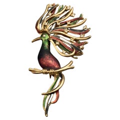 Vintage LOUIS FERAUD Jewelled Bird Enamel Brooch