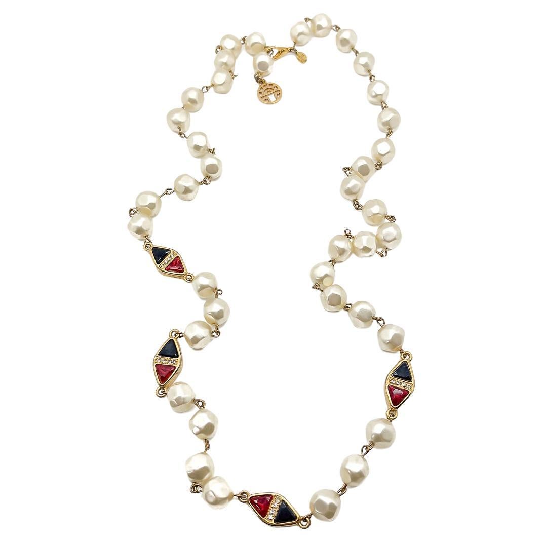 Vintage Louis Féraud Jewelled Pearl Necklace 1980s