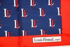 Écharpe en soie rouge, bleue et blanche vintage Louis Feraud Paris