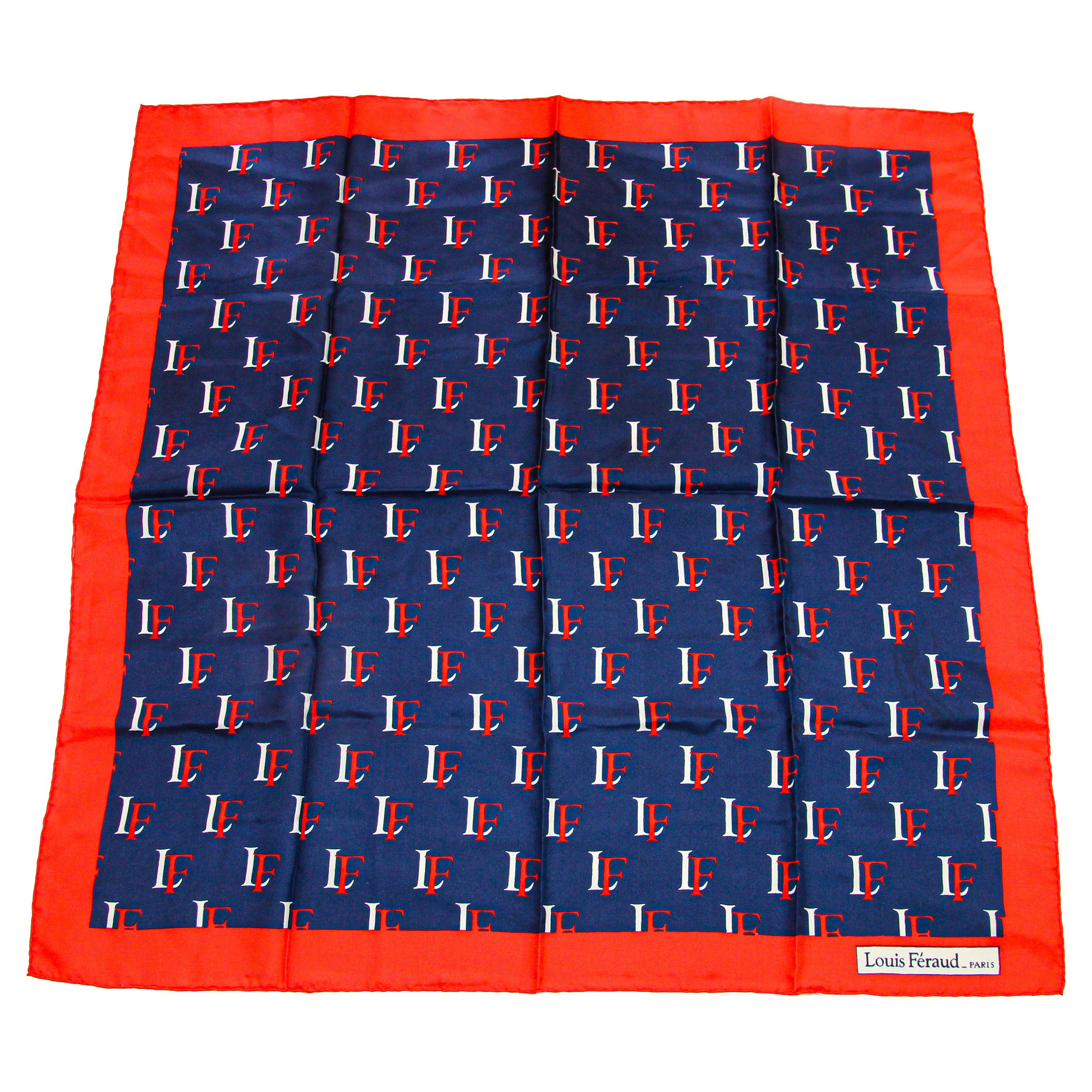 Vintage Louis Feraud Paris Silk Scarf Red Blue and White For Sale at 1stDibs