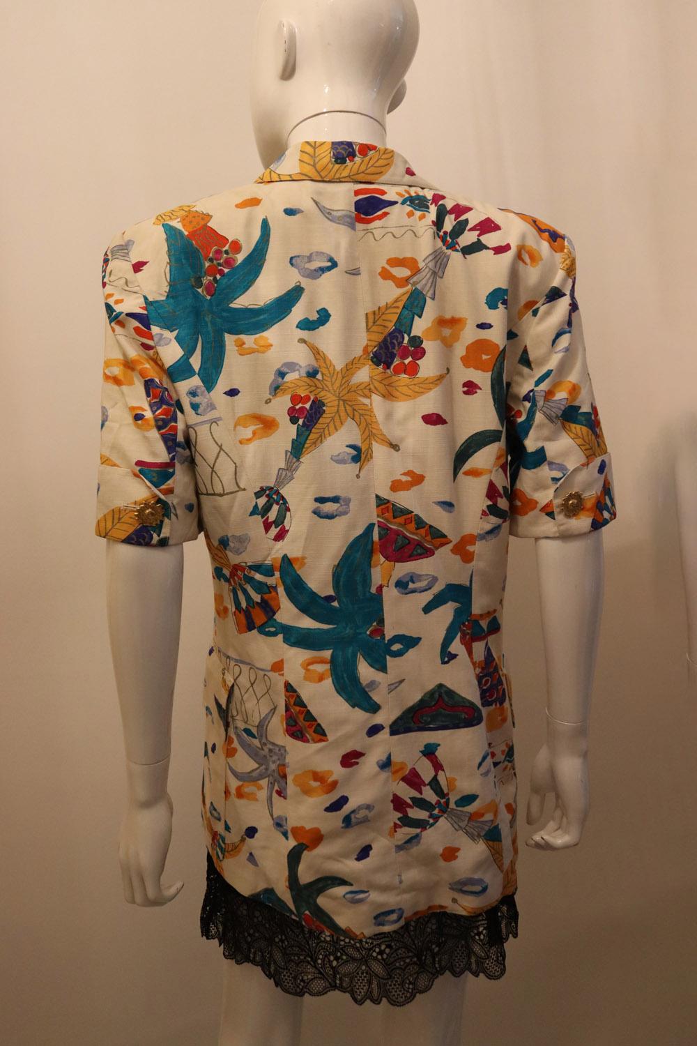 Women's Vintage Louis Feraud Short Sleave Silk Mix Jacket For Sale