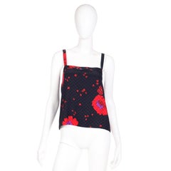 Vintage Louis Feraud  Silk Black and Red Rose Print Jacket and Camisole Top
