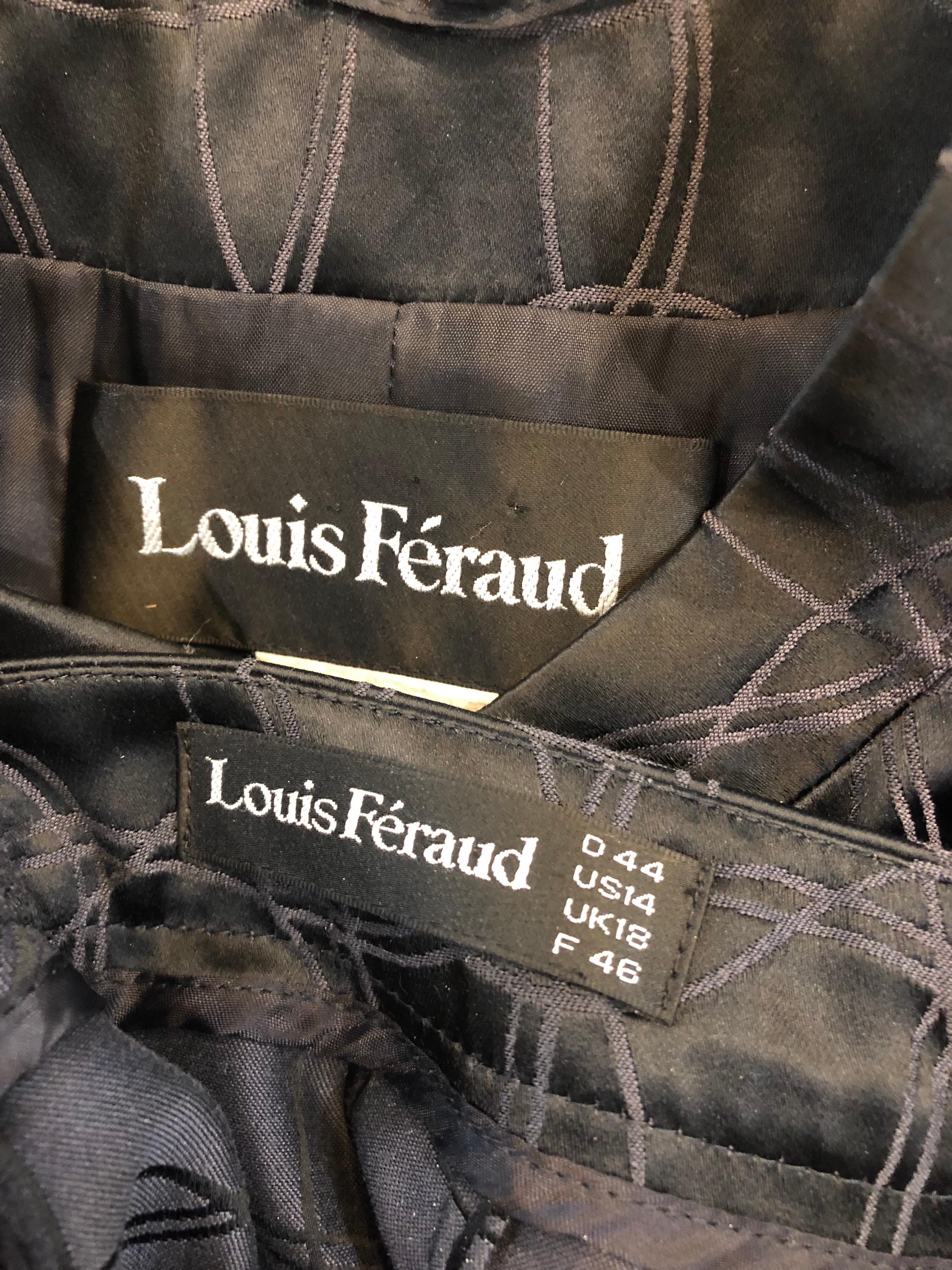 Vintage Louis Feraud Size 14 Black Silk Wide Leg Long Jacket Pant Suit 3