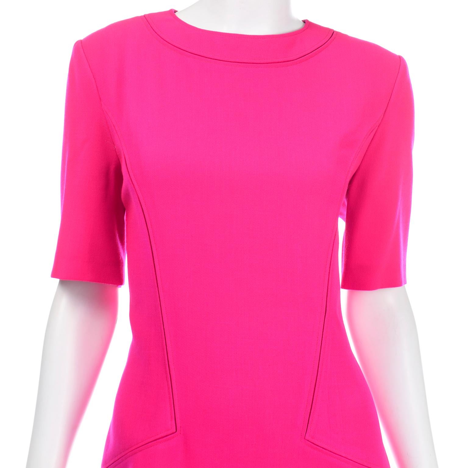 Vintage Louis Feraud Vintage Bright Hot Pink Short Sleeve Spring Summer Dress 1