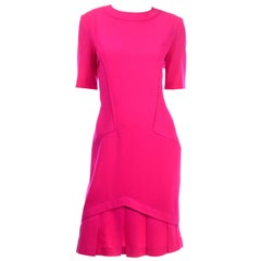 Vintage Louis Feraud Vintage Bright Hot Pink Short Sleeve Spring Summer Dress