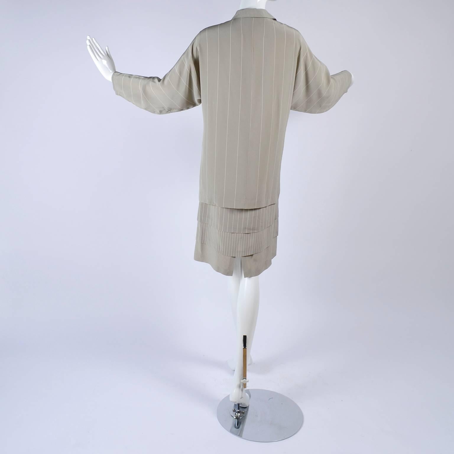Women's Vintage Louis Feraud Vintage Dress in Layered Pinstriped Silk 