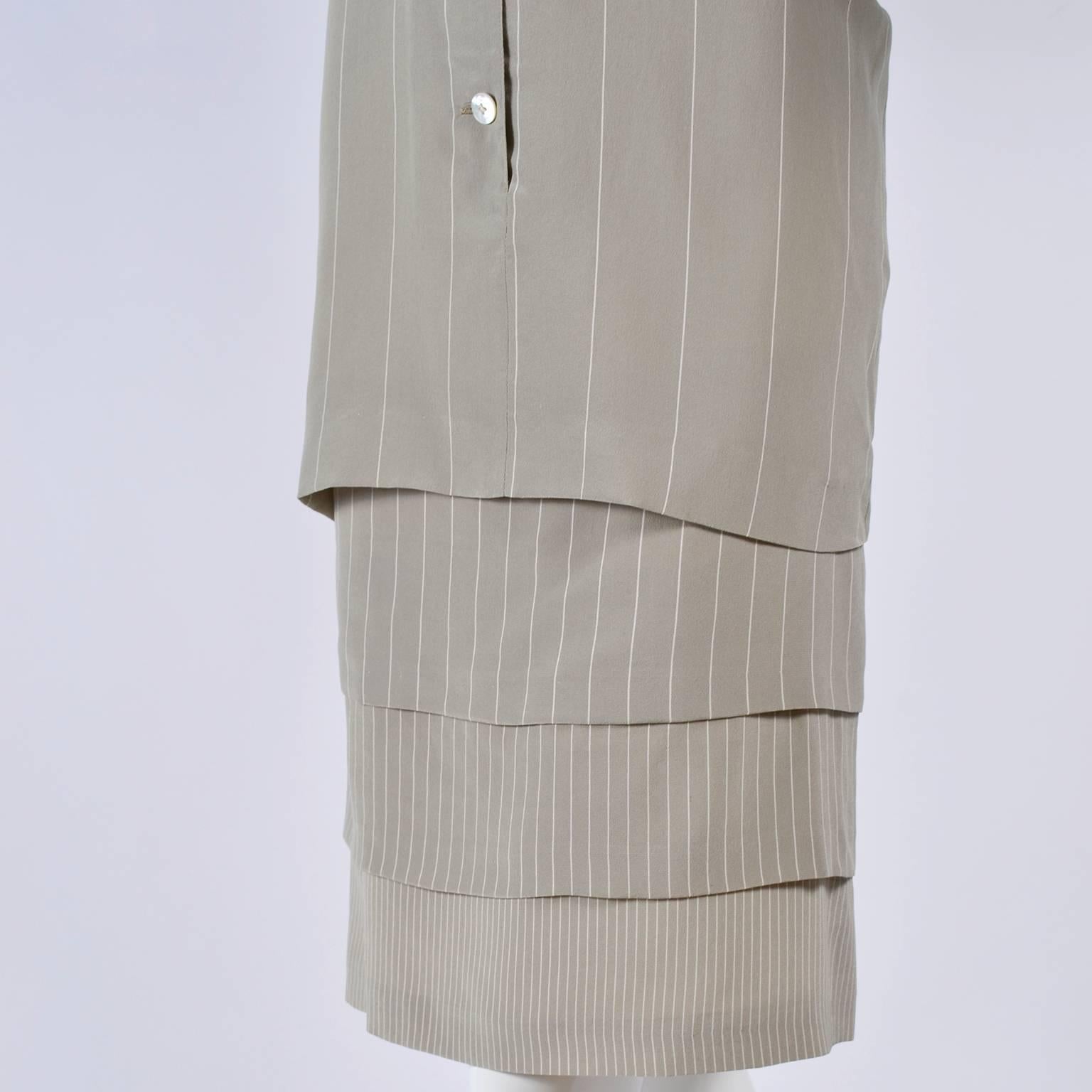 Vintage Louis Feraud Vintage Dress in Layered Pinstriped Silk  1