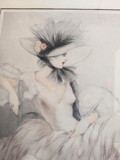 Vintage Louis Icart Frou Frou Etching Signed in Pencil Embossed Windmill Stamp