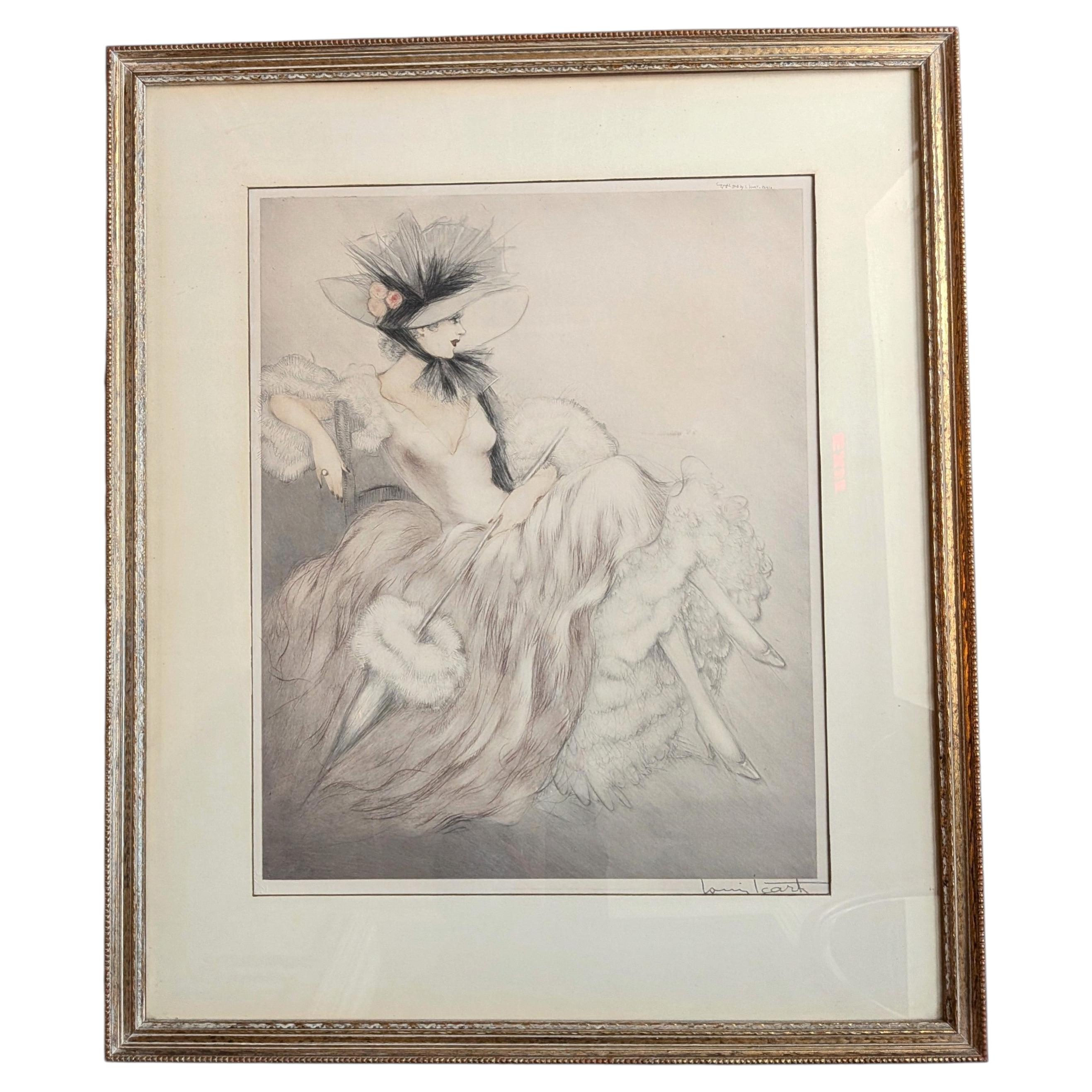 Vintage Louis Icart Frou Frou Aguafuerte Firmado a Lápiz Sello de molino de viento en relieve