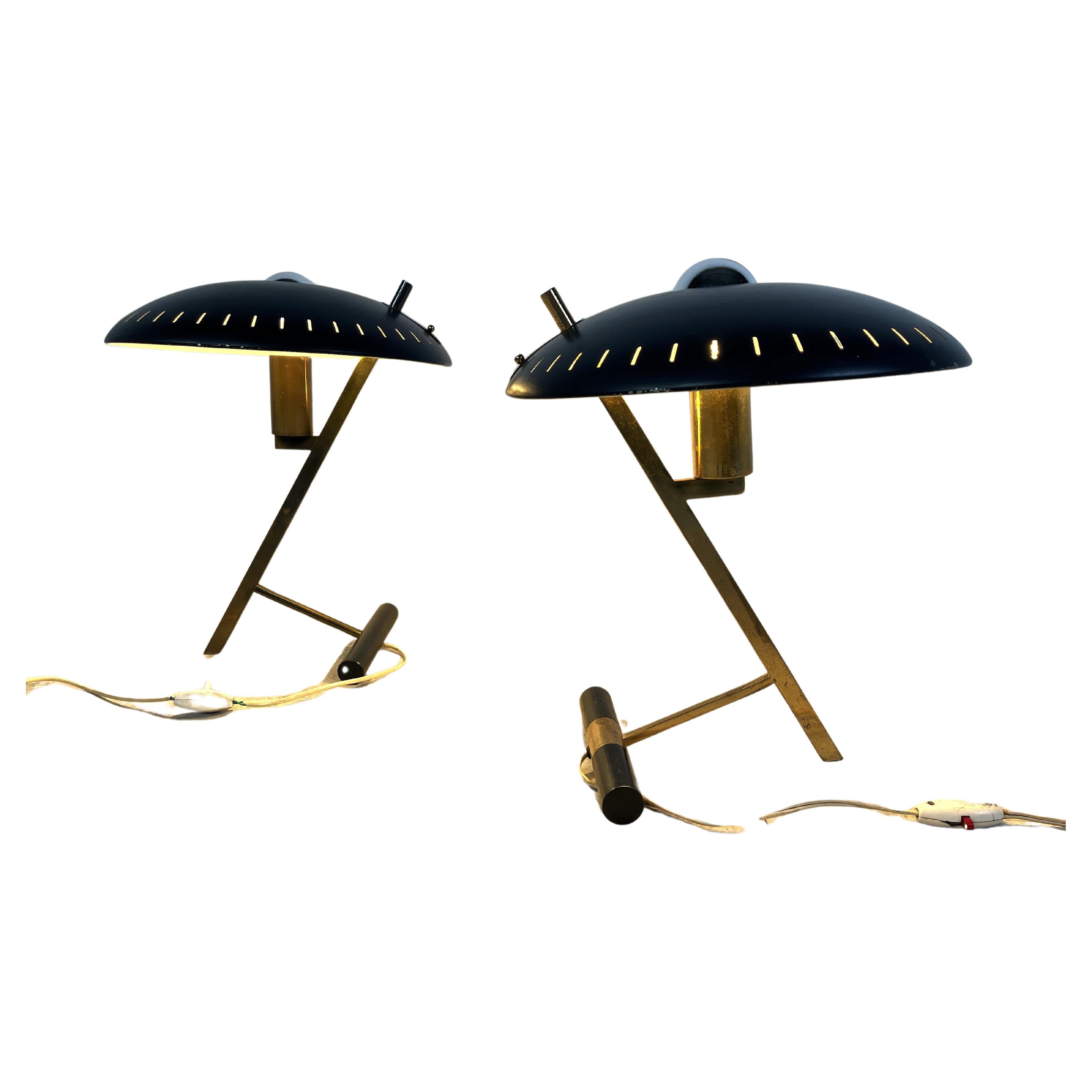 Vintage louis kalff diplomat or z model table lamps set of 2, 1950s