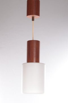 Vintage Louis Kalff Hanging Lamp Teak / Opal Glass, 1950s