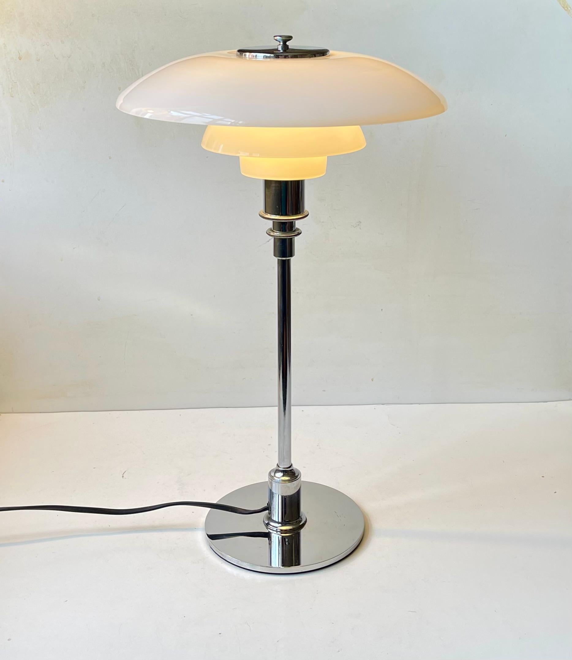 Bauhaus Vintage Louis Poulsen PH 3/2 Table Lamp in Chrome & Opaline Glass For Sale