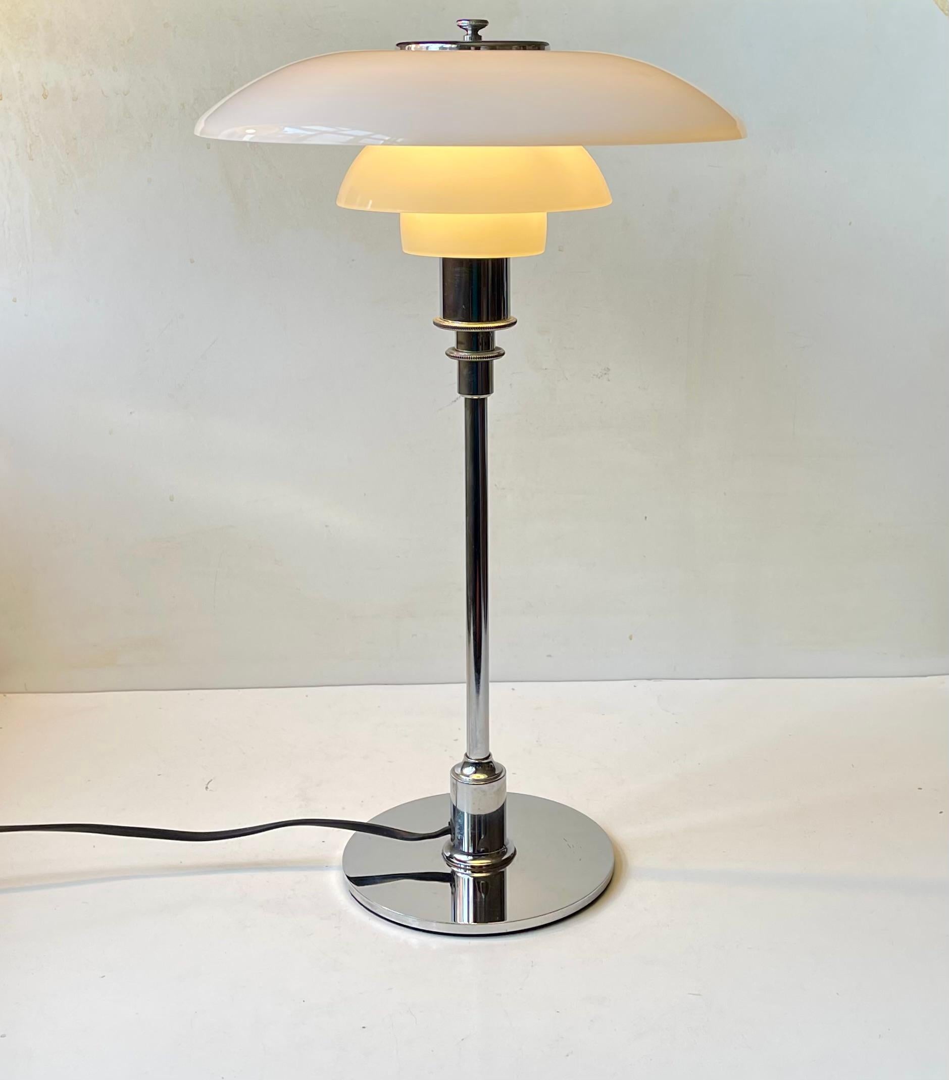 Danish Vintage Louis Poulsen PH 3/2 Table Lamp in Chrome & Opaline Glass For Sale