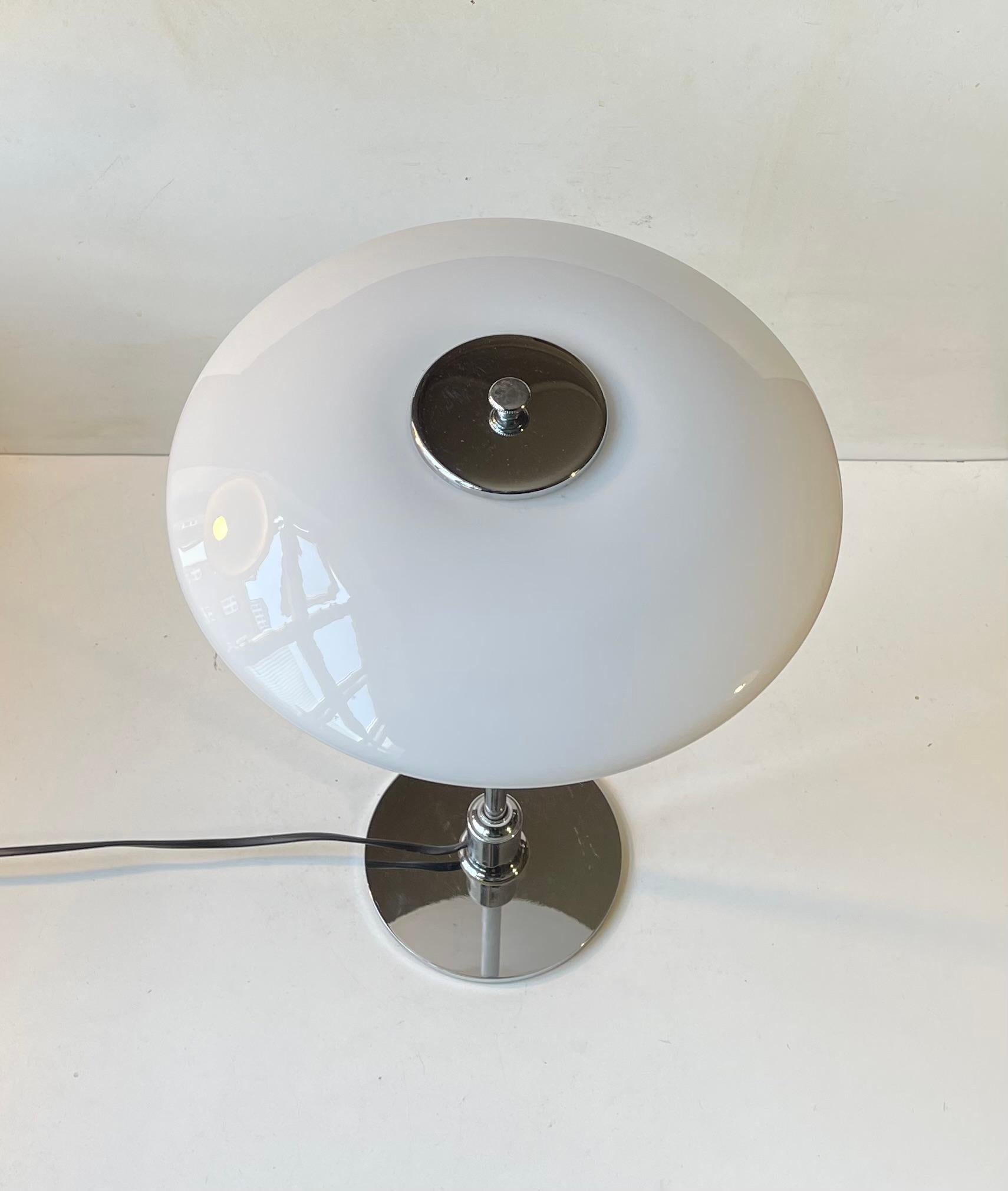 Metal Vintage Louis Poulsen PH 3/2 Table Lamp in Chrome & Opaline Glass For Sale