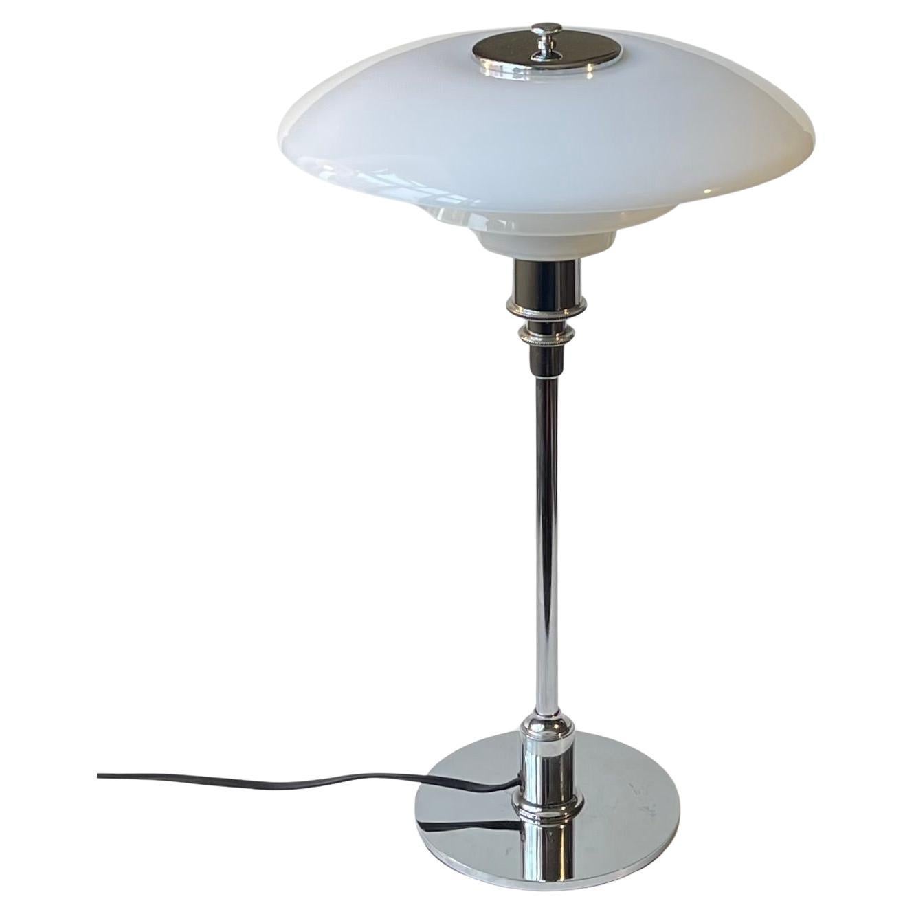 Vintage Louis Poulsen PH 3/2 Table Lamp in Chrome & Opaline Glass For Sale