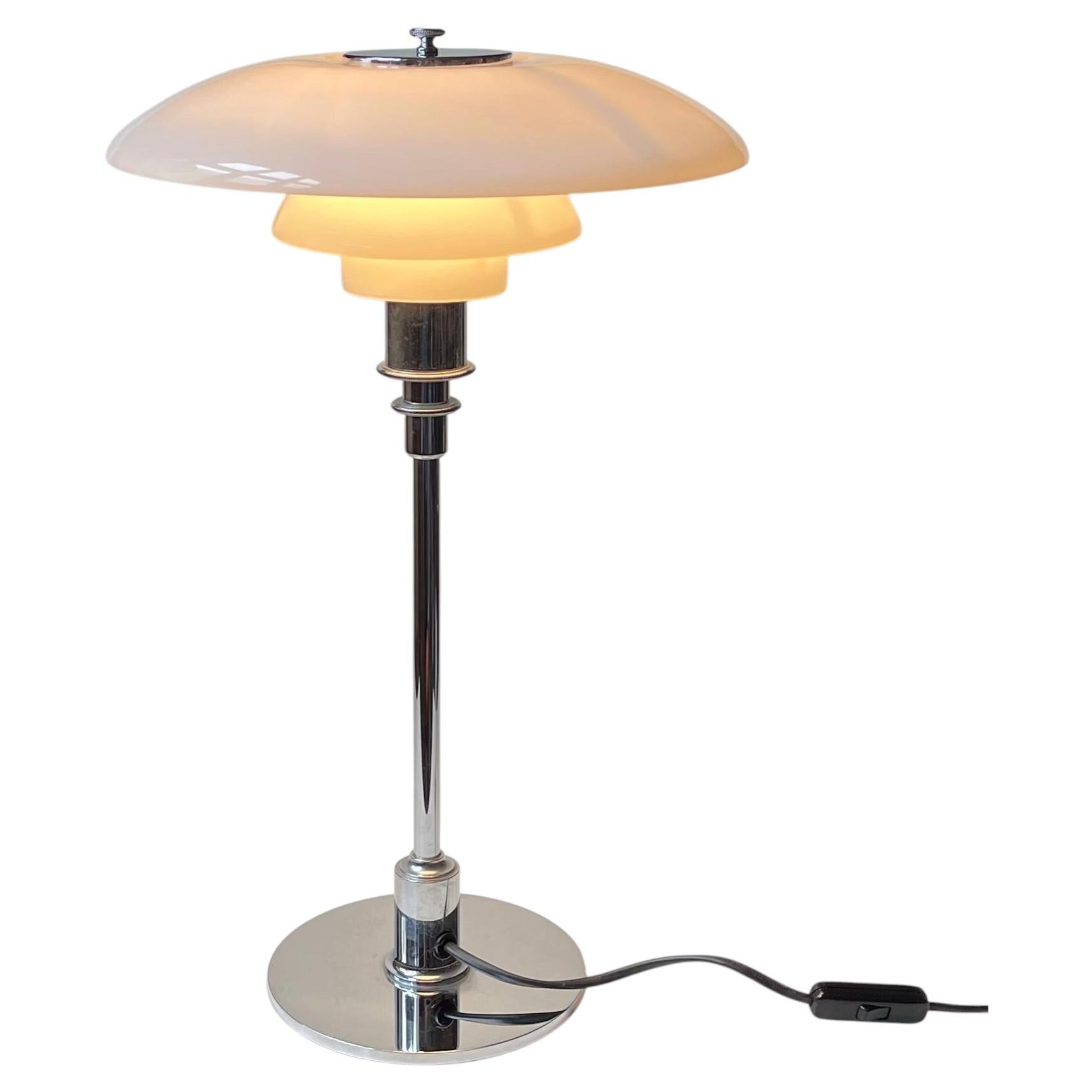 Vintage Louis Poulsen PH 3/2 Table Lamp in Chrome & Opaline Glass