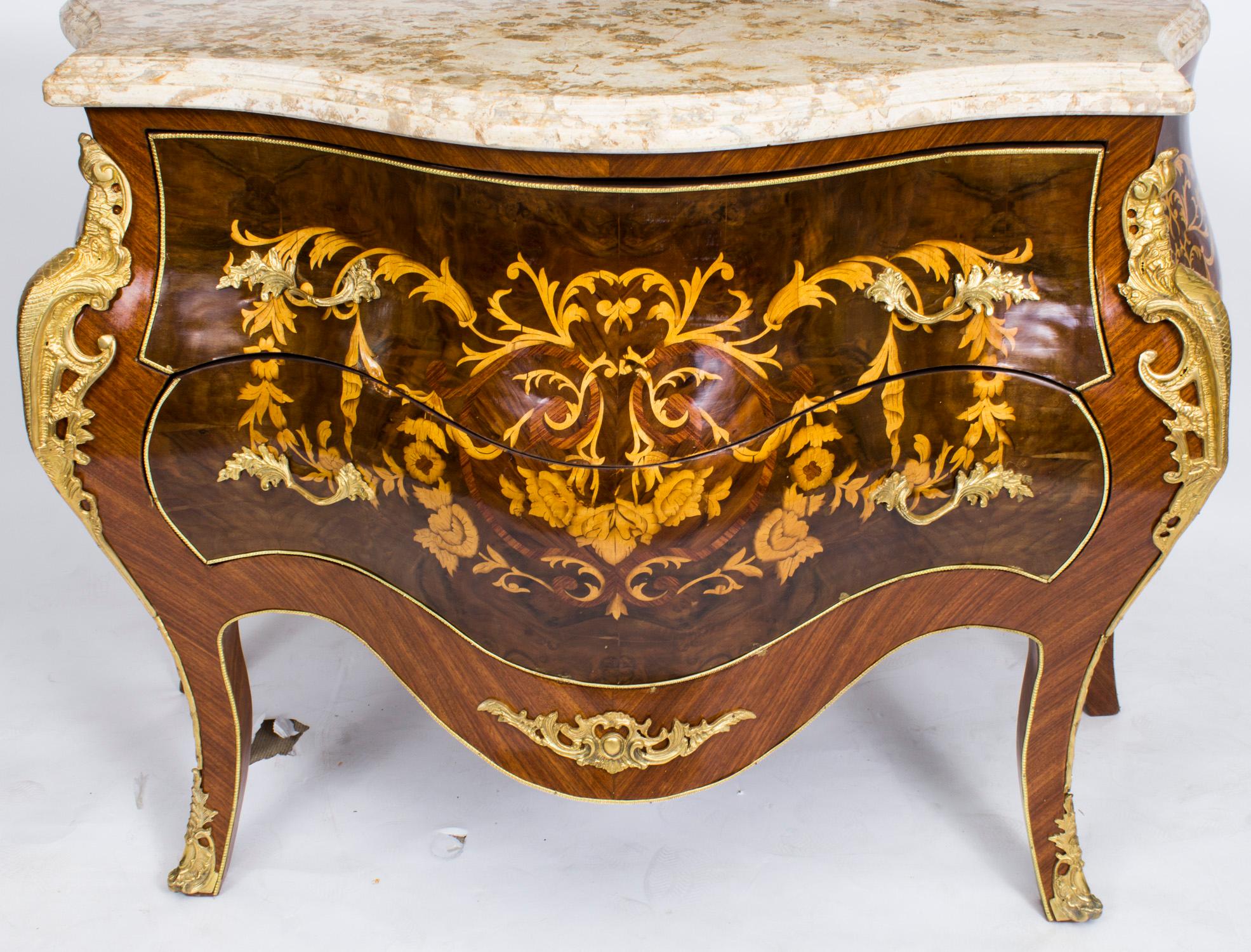 Late 20th Century Vintage Louis Revival Marquetry Commode Chest 20th C For Sale