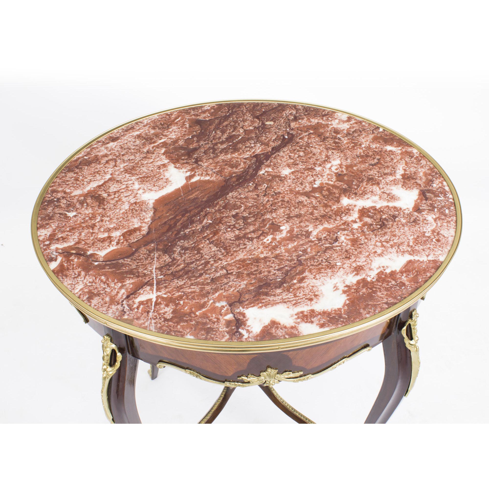 French Vintage Louis Revival Rouge Marble Topped Occasional Centre Table 20th C