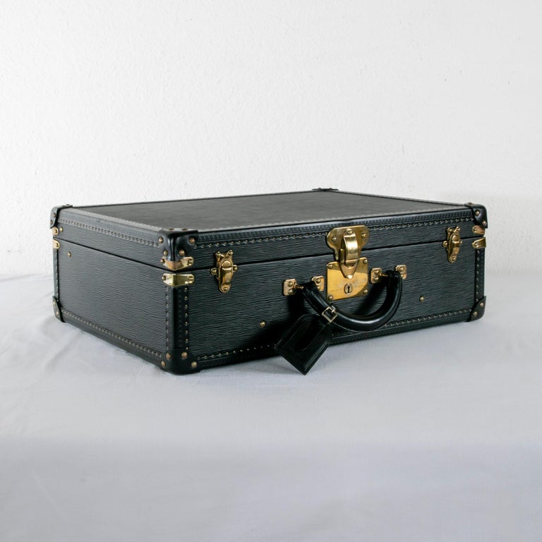 French Vintage Louis Vuitton Luggage Black Epi Leather Four-Piece Set, Brass Detailing For Sale