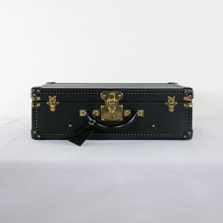 Vintage Louis Vuitton Luggage Black Epi Leather Four-Piece Set, Brass Detailing In Good Condition For Sale In Fayetteville, AR