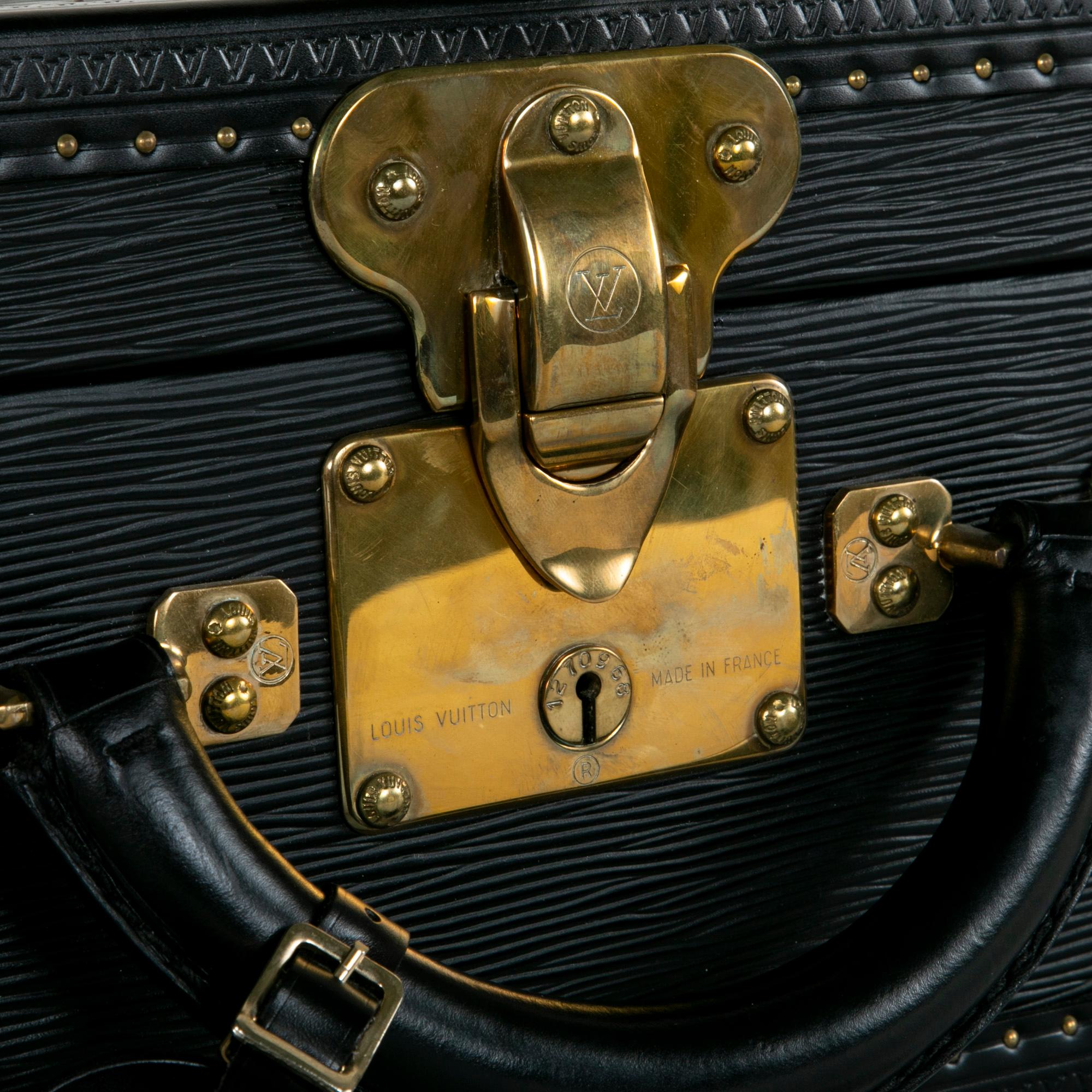 20th Century Vintage Louis Vuitton Luggage Black Epi Leather Four-Piece Set, Brass Detailing