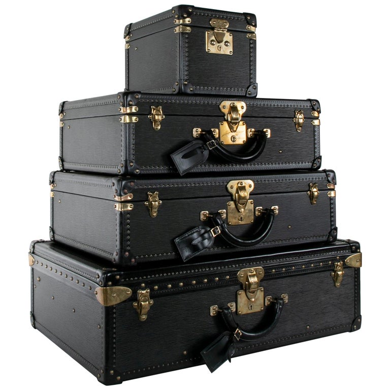Vintage Louis Vuitton Luggage Black Epi Leather Four-Piece Set, Brass Detailing For Sale