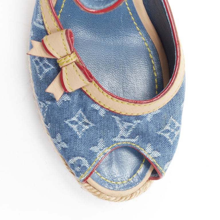 Louis Vuitton Monogram Denim Espadrille Wedge Slingback Sandals Size 37.5  at 1stDibs  louis vuitton denim wedges, denim espadrille sandals, louis  vuitton denim wedge sandals