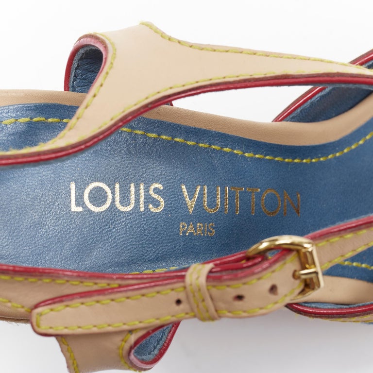 Louis Vuitton Blue Denim Leather Wedge Espadrille Sandals Shoes Women US 6  36.5