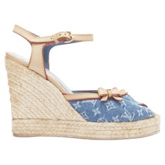 vintage LOUIS VUITTON blue denim LV monogram espadrille platform wedge EU36.5