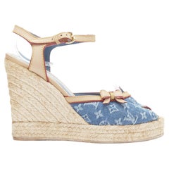 Louis Vuitton Blue Denim Monogram Denim Juan Les Pins Espadrille Wedges  Size 9/39.5 - Yoogi's Closet