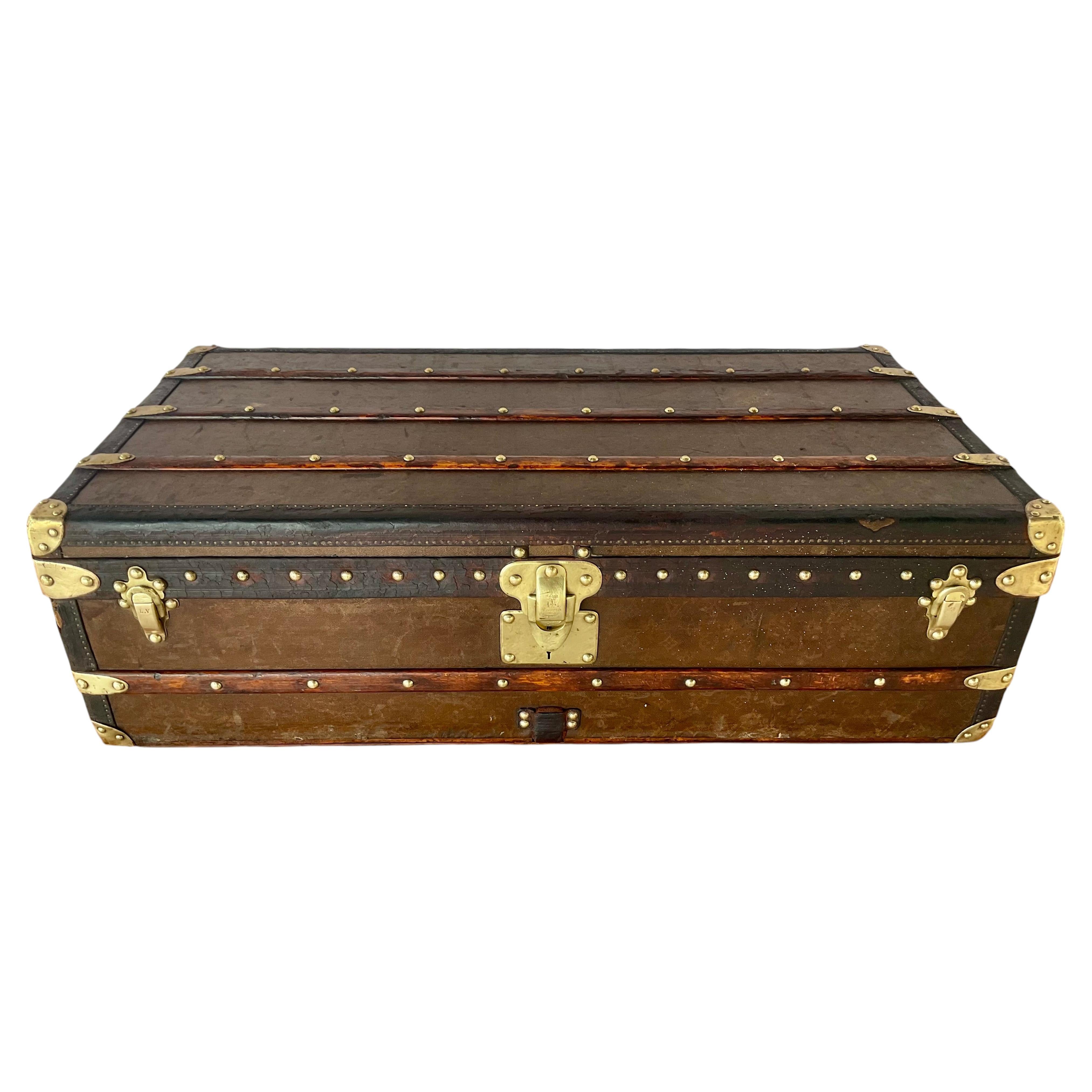 Vintage Louis Vuitton Cabin Steamer Trunk, Leather & Wood, France For Sale