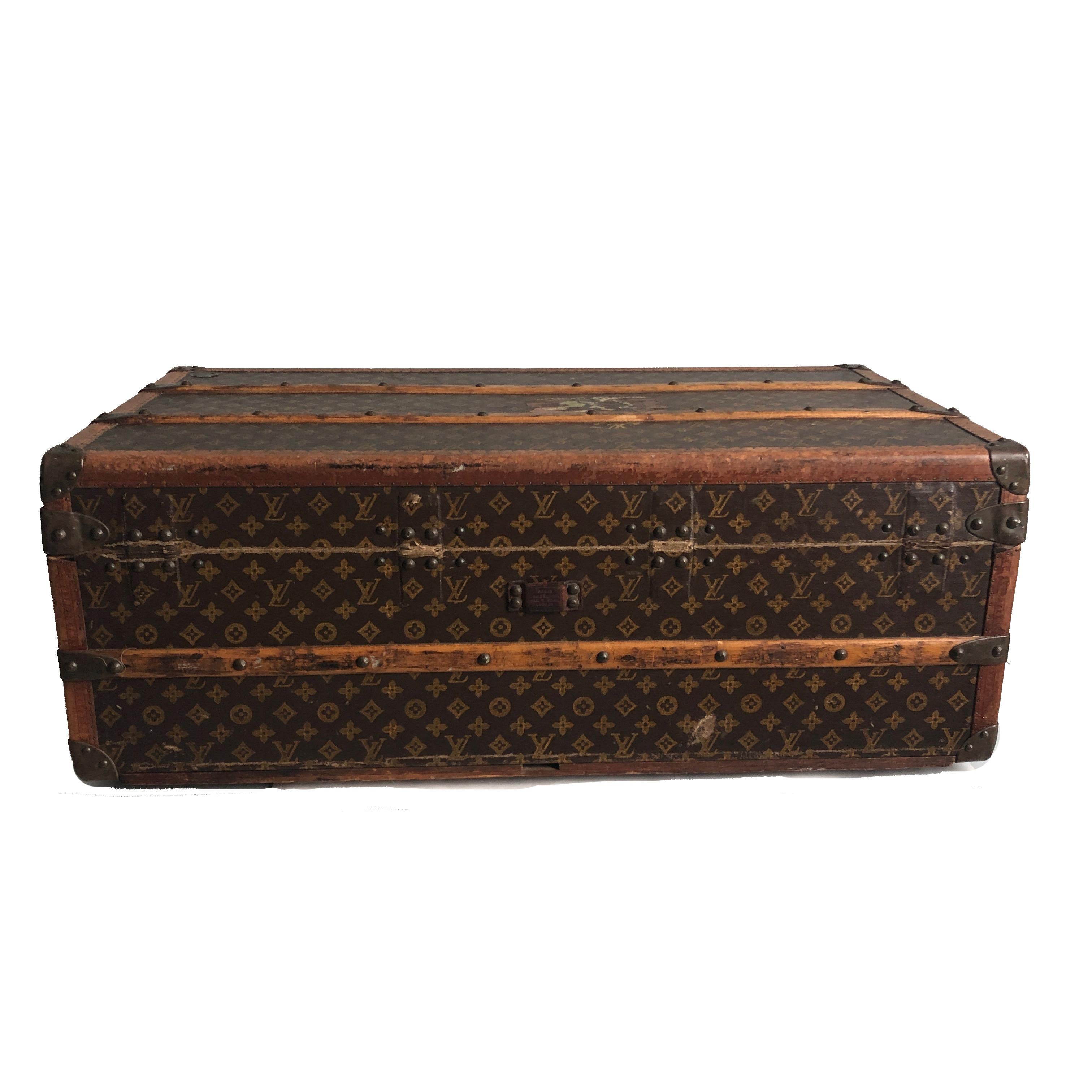 Vintage Louis Vuitton Cabin Trunk with Insert Monogram Canvas 1960s Saks 5th Ave In Fair Condition In Port Saint Lucie, FL