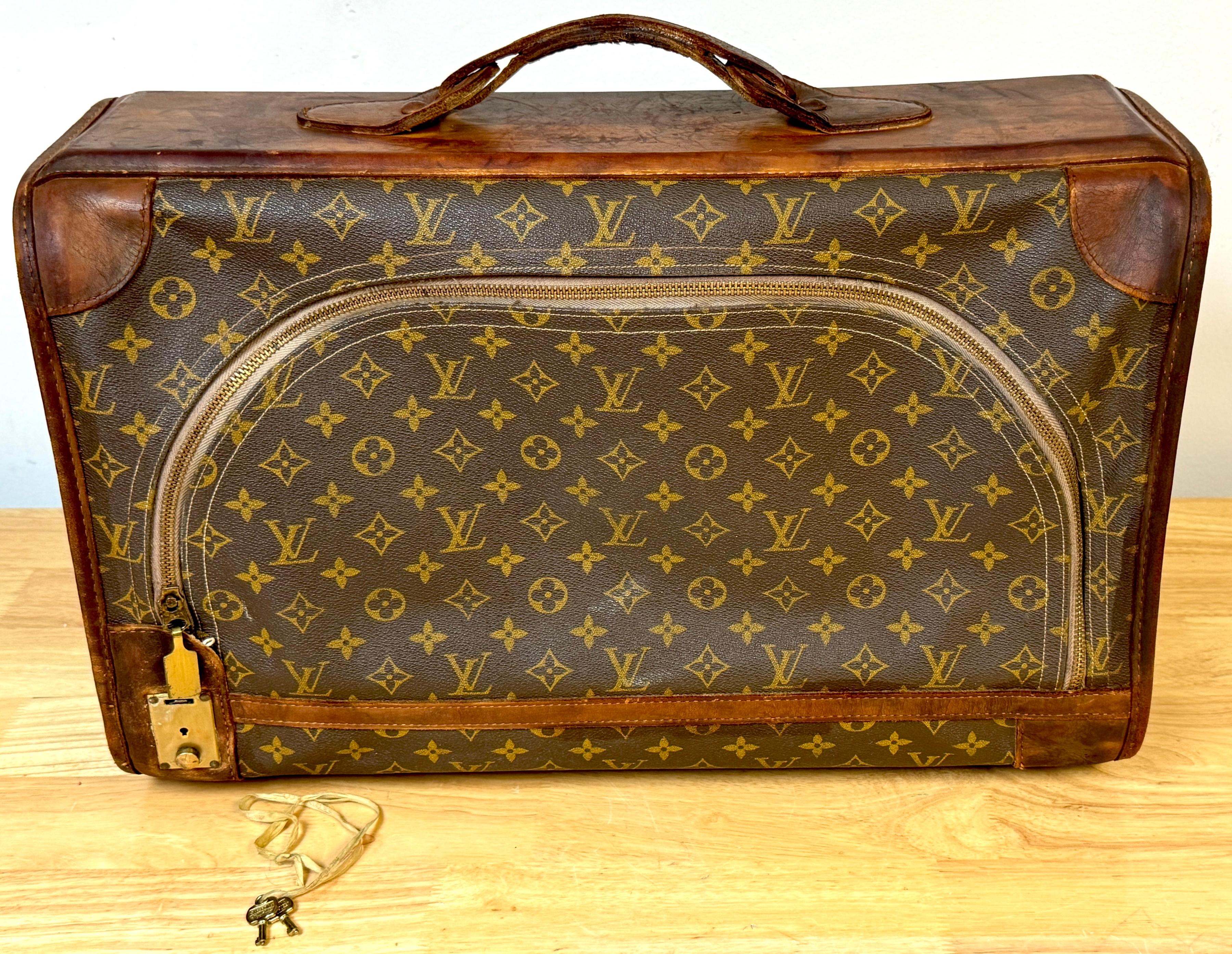 Vintage Louis Vuitton Canvas & Leather Monogram Diminutive Suitcase, Circa 1970s In Good Condition For Sale In West Palm Beach, FL