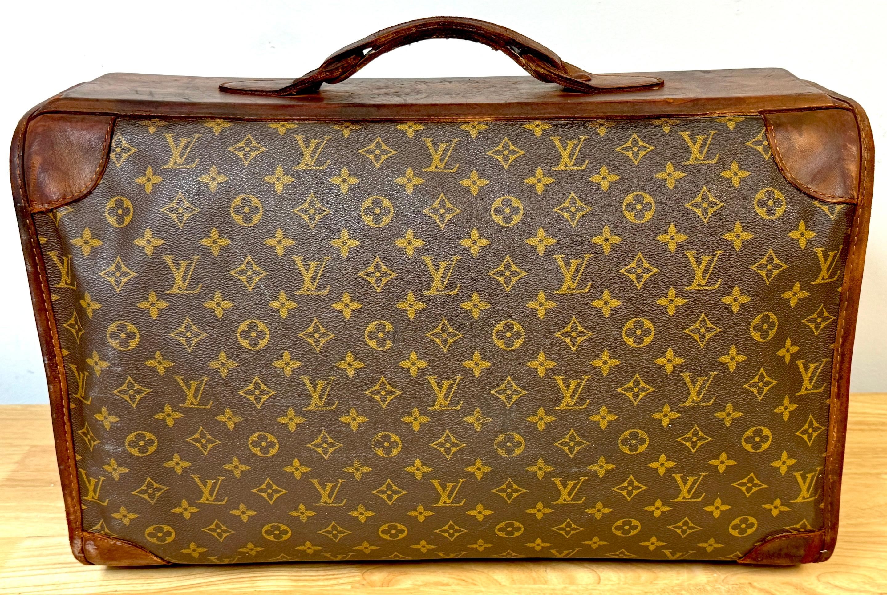 Brass Vintage Louis Vuitton Canvas & Leather Monogram Diminutive Suitcase, Circa 1970s For Sale