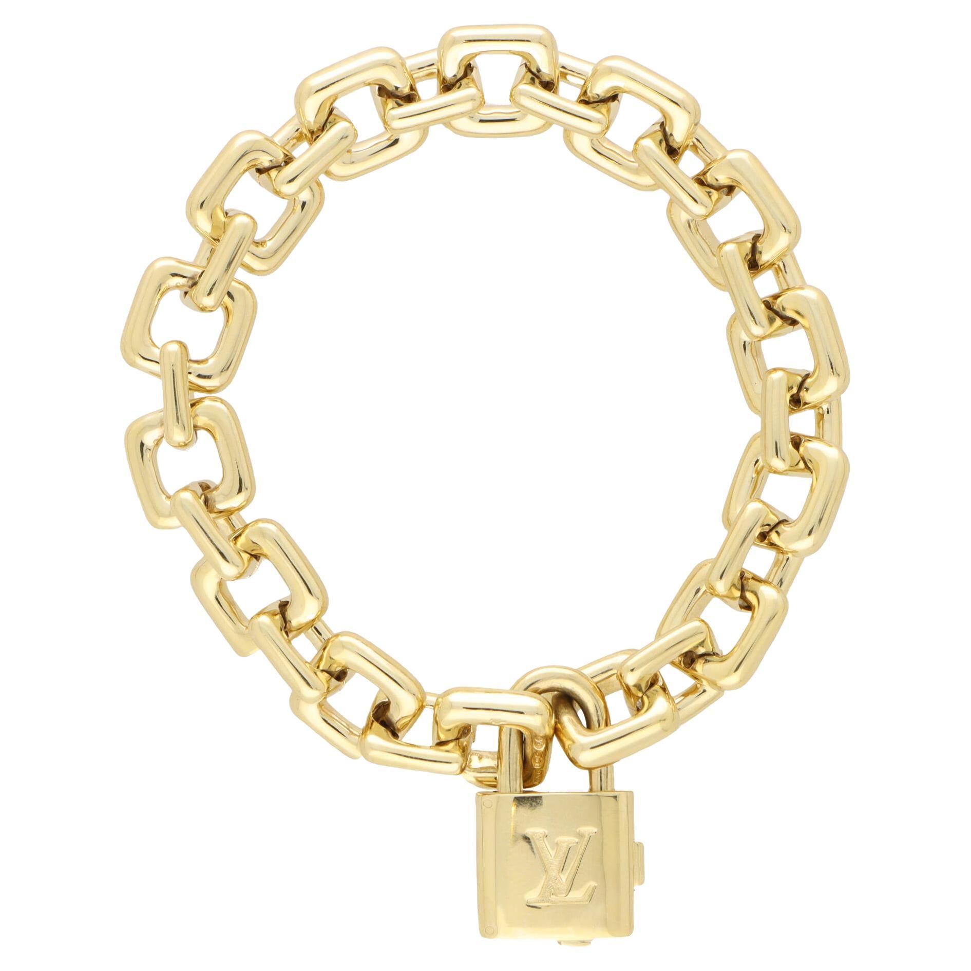 Vintage Louis Vuitton Chunky Heavy Link Bracelet Set in 18k Yellow Gold For Sale