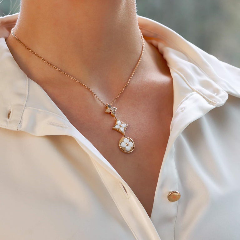 Color Blossom Lariat Necklace, Pink Gold, White Mother-of-pearl And Diamond