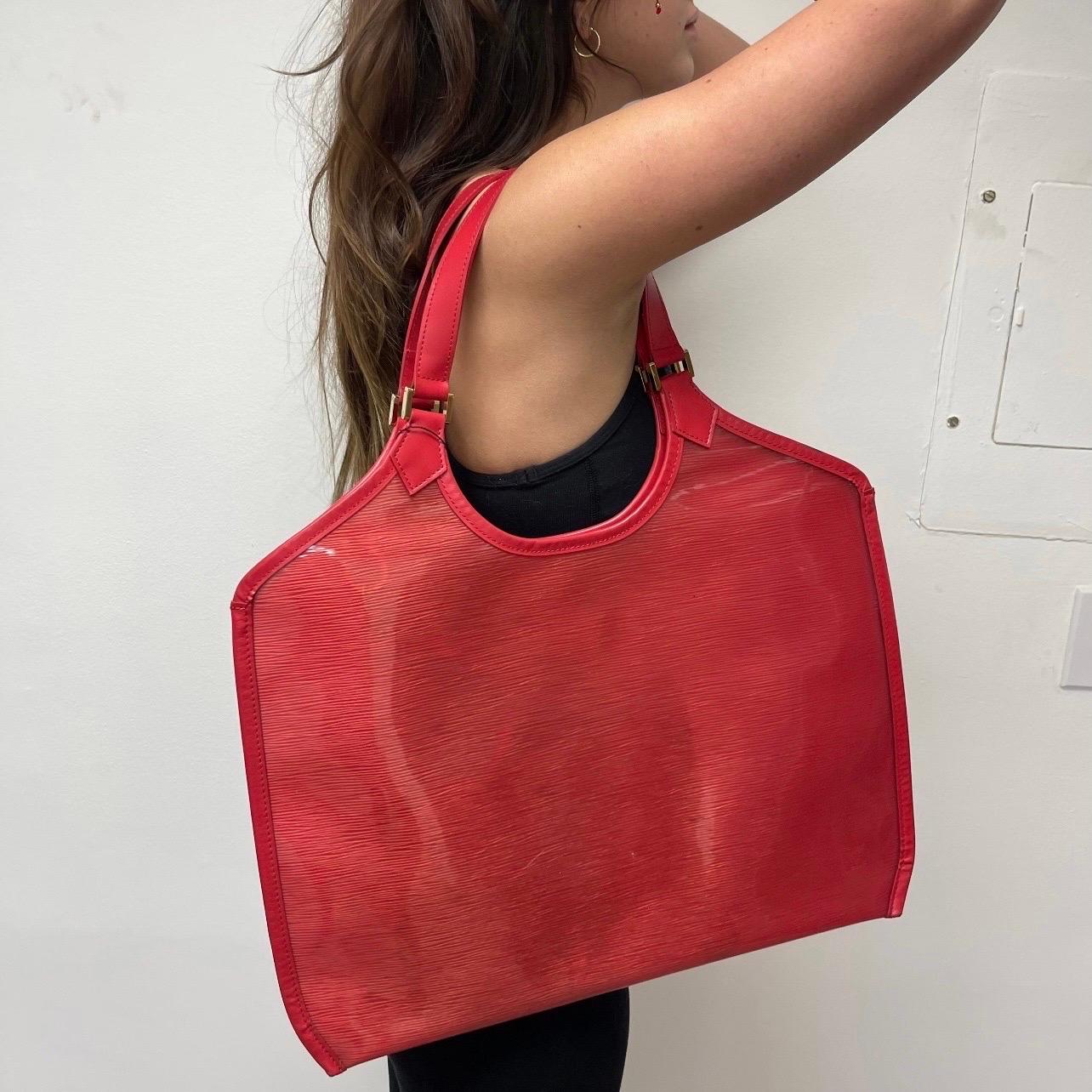 Vintage Louis Vuitton Jumbo Red Clear Epi Tote Beach Bag For Sale 1
