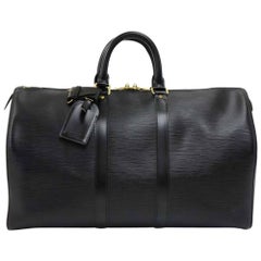 Vintage Louis Vuitton Keepall 45 Black Epi Leather Duffle Travel Bag