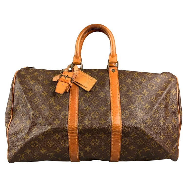 Vintage LOUIS VUITTON Keepall 45 Brown and Beige Monogram Coated Canvas Bag  For Sale at 1stDibs