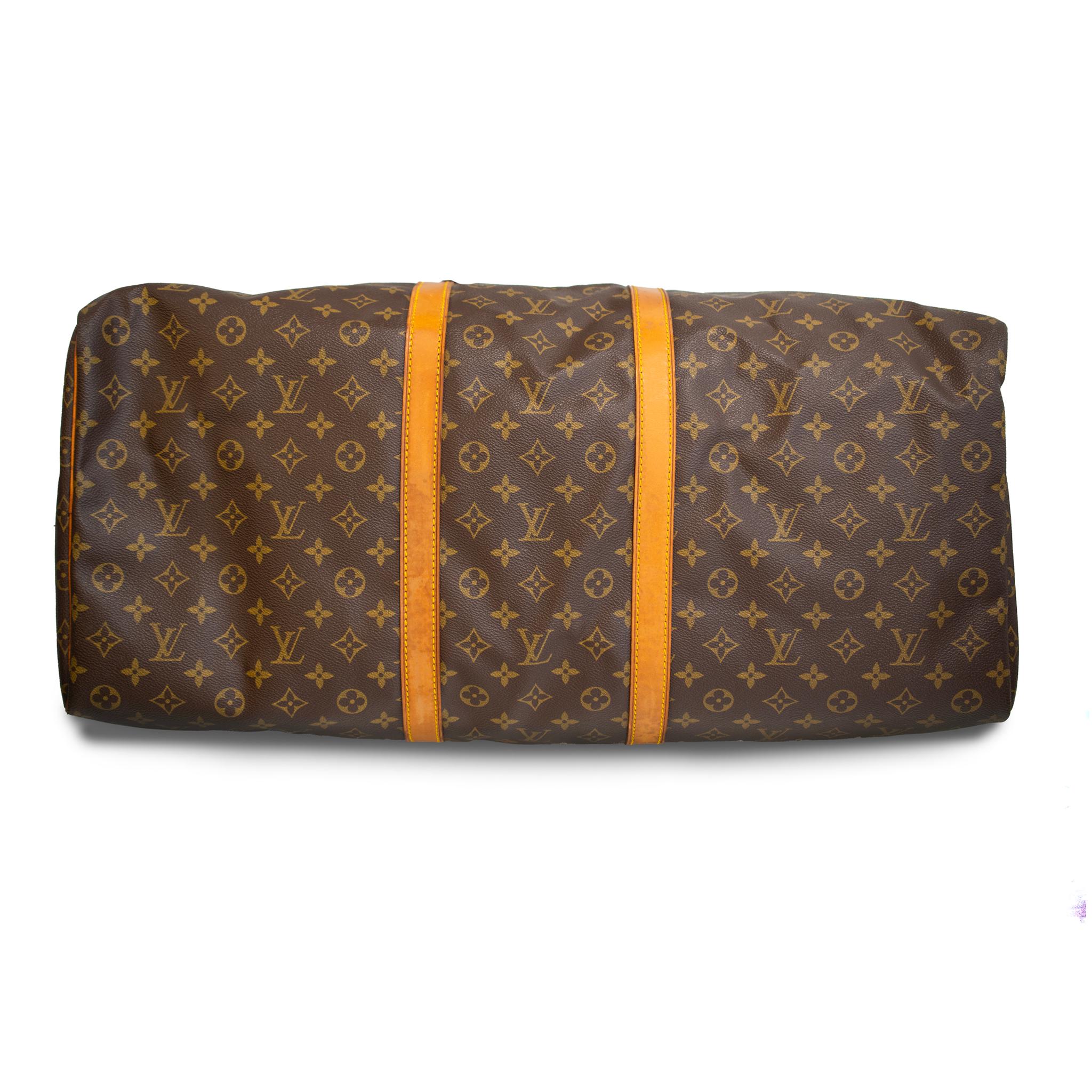 Vintage Louis Vuitton Keepall 55 Monogram Leather Top Handle Travel Bag Excellent état - En vente à Houston, US