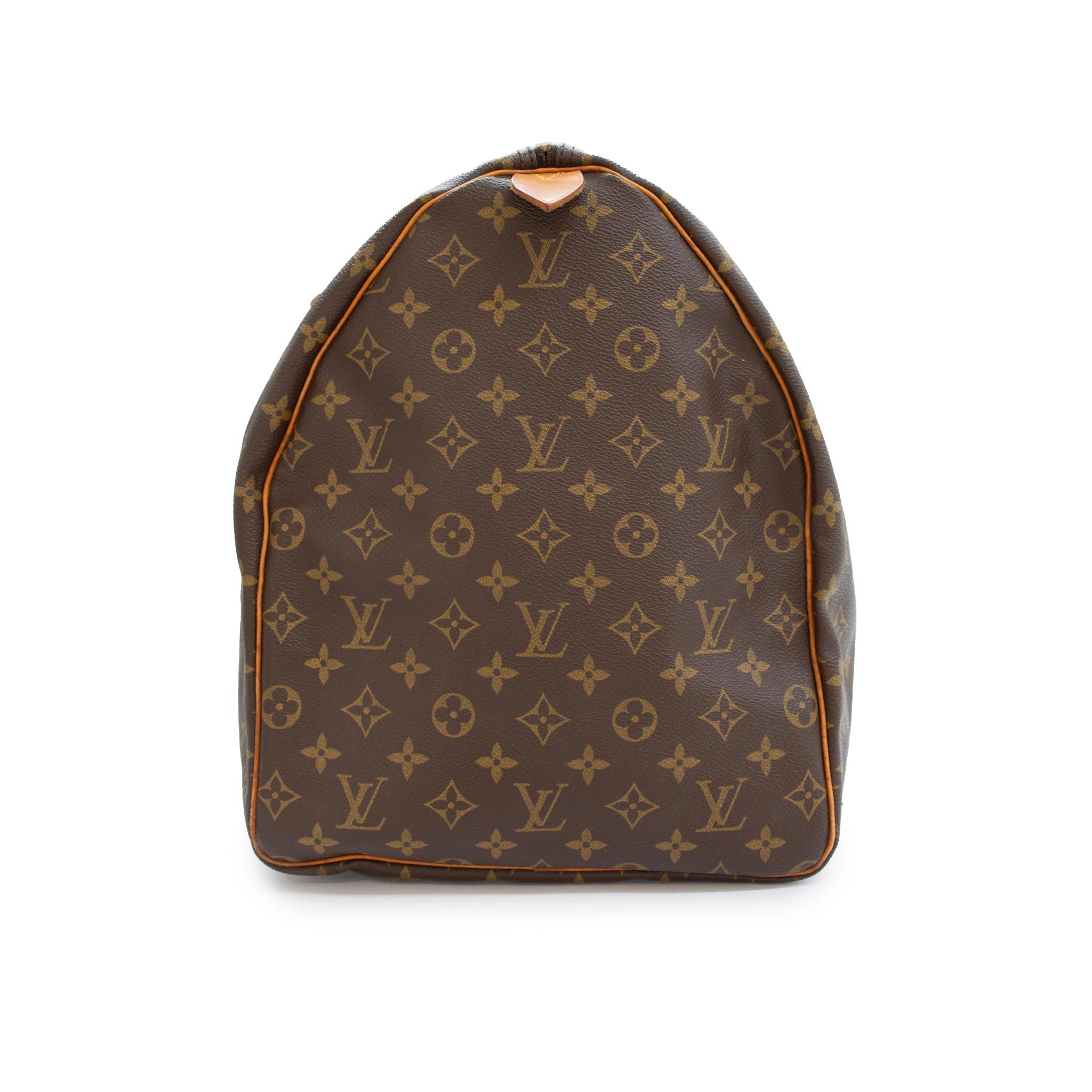 Vintage Louis Vuitton Keepall 55 Monogram Leather Top Handle Travel Bag Unisexe en vente