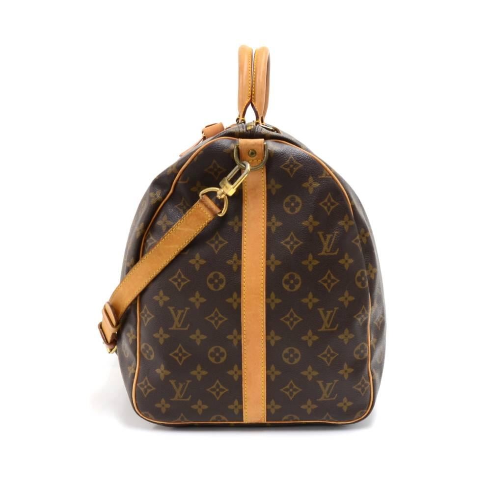 Brown Louis Vuitton Vintage Keepall 60 Bandouliere Monogram Duffel Travel Bag + Strap