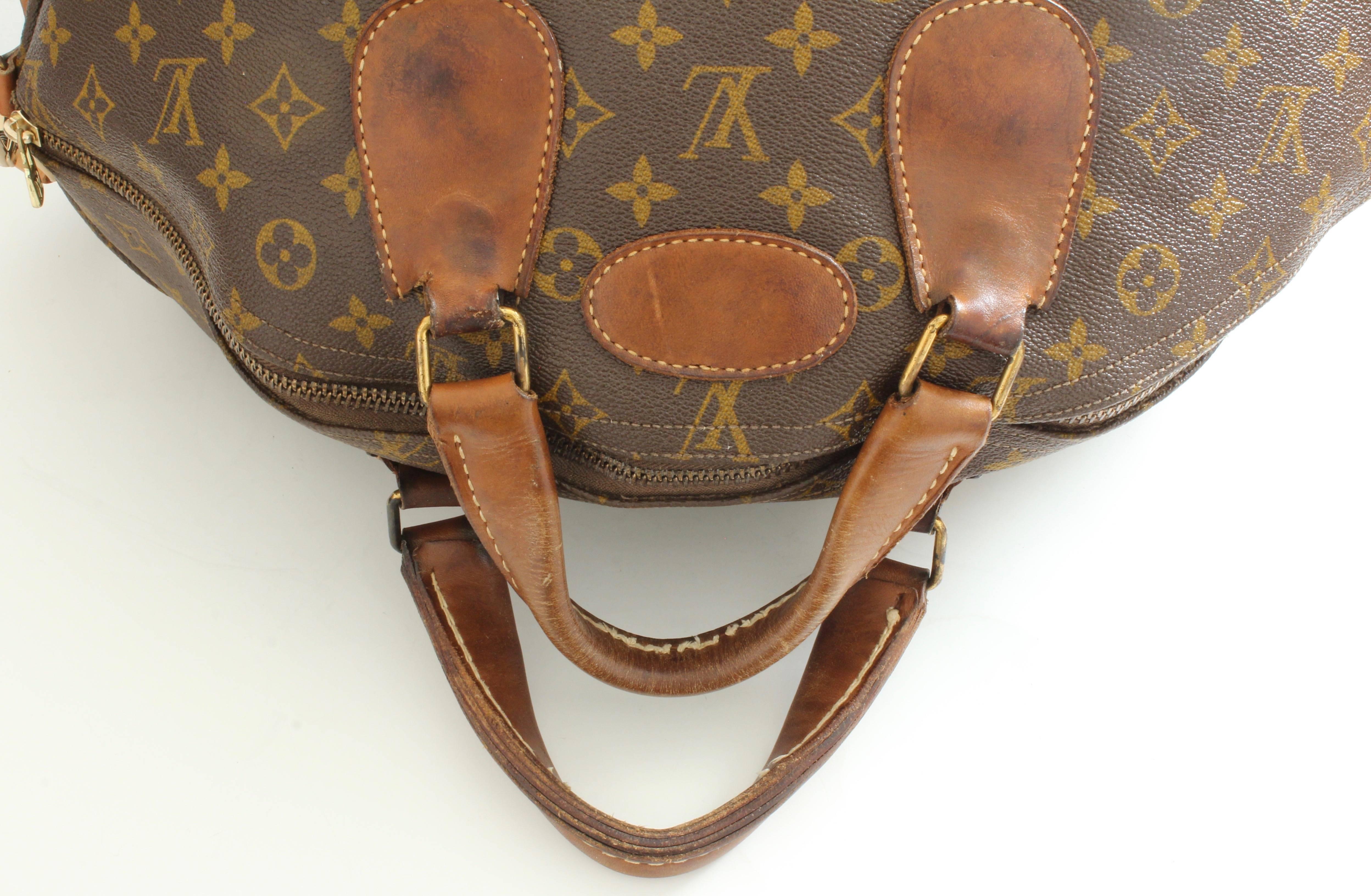 Louis Vuitton Large Steamer Bag Keepall Monogram Travel Tote French Company 70s In Good Condition In Port Saint Lucie, FL