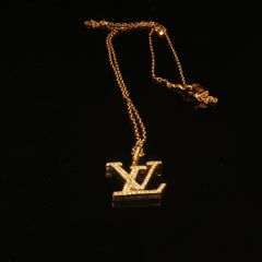 Vintage Louis Vuitton LV Diamond Pendant Necklace 14K Gold 18" 5.3g