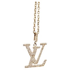 Vintage Louis Vuitton LV Diamond Pendant Necklace 14K Gold 18" 5.3g