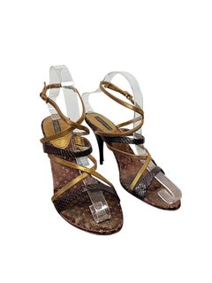 Vintage Louis Vuitton Monogram Gold Python Strappy Stiletto Sandals, 37.5